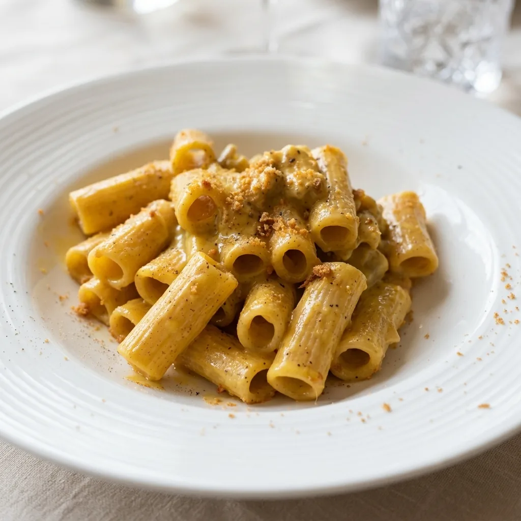 Mezze maniche con sugo di mare e mollica